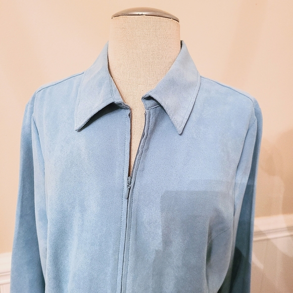 Sonoma Lifestyle Lightweight Robin Egg Blue Faux Suede Soft Zipper Front Blazer - Picture 5 of 7